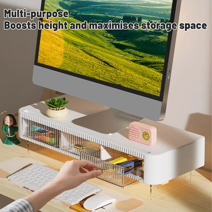 Desktop Monitor Stand Riser 54x21x15cm 3 Drawer Storage White Black for Office