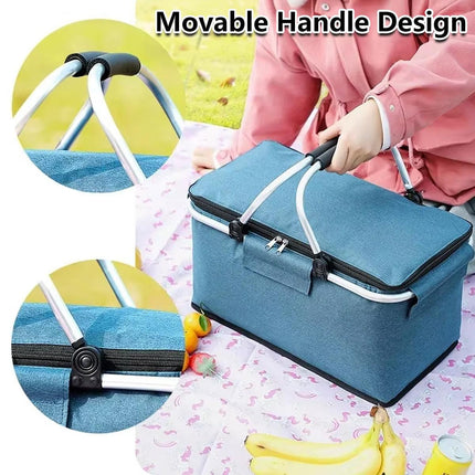 Folding Picnic Basket Insulated Cooler Bag Portable Outdoor Grocery Storage