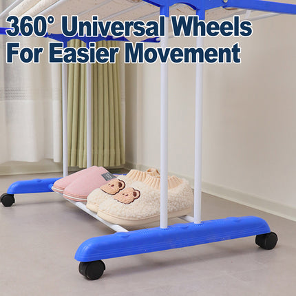 Moveable Folding Clothes Drying Rack Space Saving Blue/Grey for Laundry Balcony