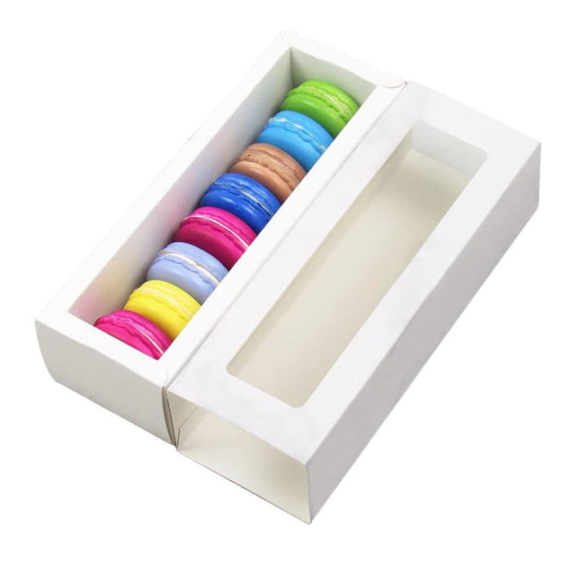 50pcs Macaron Boxes Open Window Pastry Drawer Packaging for Bakery Desserts