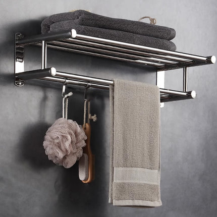 No Drill Stainless Steel Towel Rack Bathroom Storage Shelf Waterproof Rustproof