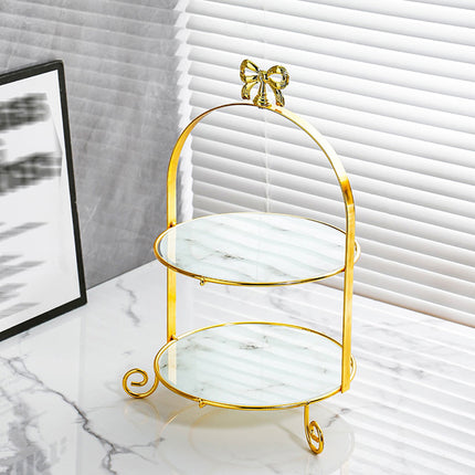 2 Tier Display Stand Gold Metal Frame Marble Trays 21x37cm for Party Wedding