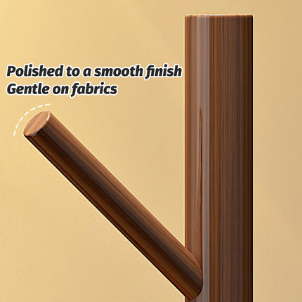 Solid Wood Floor-Standing Coat Rack with 8 Hooks Space Saving for Home Entryway