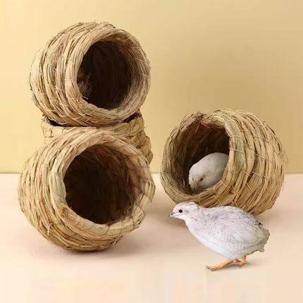 6pcs Handwoven Straw Bird Nest Pigeon Parrot Breeding House Hut for Cage