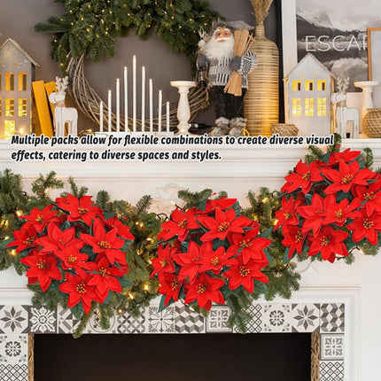 6PCS Christmas ASimulated Flower Bouquets Festive Red for Home Table Decoration