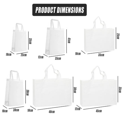 100PCS Reusable Non Woven Shopping Bags Eco Friendly Washable Tote Bags White