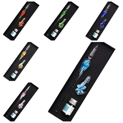 Crystal Flower Glass Dipping Dip Pen Writing Set Gift Pack Fountain Calligraphy - Aimall