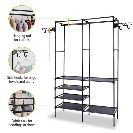 Multifunction Double Row Floor Standing Clothes Hanger 16mm Thickness Iron Pipe