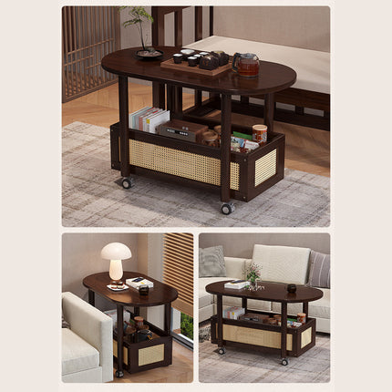 Movable Coffee Table with Wheels Side Table with Storage Shelf for Living Room