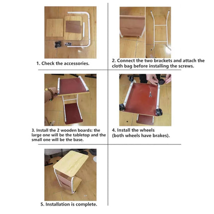 Movable Side Table with Wheels Sturdy Durable for Living Room Bedroom Sofa Side