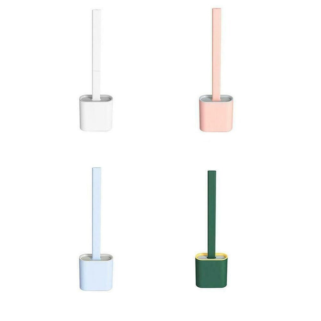 TPR Toilet Brush Set Silicone-Like Head with Holder Wall Mounted Detachable Handle