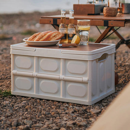 Camping Folding Car Trunk Storage Box Wooden Lid Outdoor Fishing Organizer Box