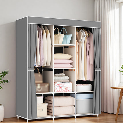 Simple Wardrobe with Dustproof Curtain Space Saving Stable Durable for Home Use