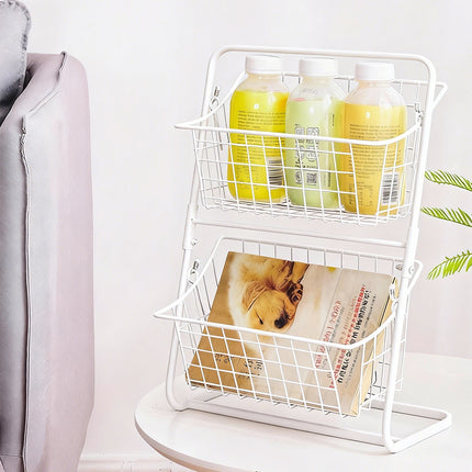2 Tier Detachable Wire Storage Rack White Metal Basket Stand for Bathroom Desk