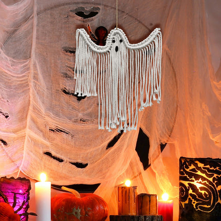 Halloween Ghost Hanging Decoration Handwoven Cotton for Home Party Yard Porch