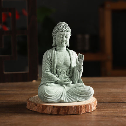 Buddha Statue Ornament in Green Sandstone Zen Craft for Home