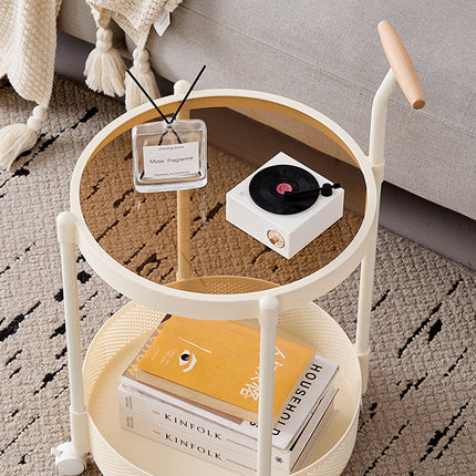 Movable Side Table Rolling Caster Wheels 2 Tier for Living Room Bedroom Office