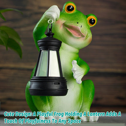 Realistic Frog Resin Sculpture with Solar Lantern for Garden and Yard