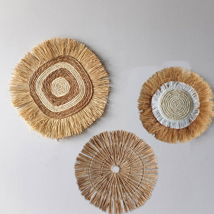Grass Woven Wall Decor Bohemian Style Round Hanging For Bedroom Dining Room