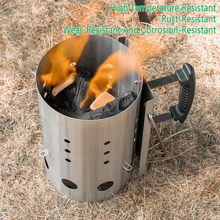 BBQ Chimney Charcoal Starter Stainless Steel Fire Lighter Camping 27 x 17cm