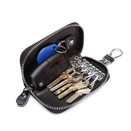 Key Holder Bag Leather Case Ring Wallet Car Unisex Pouch Keychains Black Coffee - Aimall