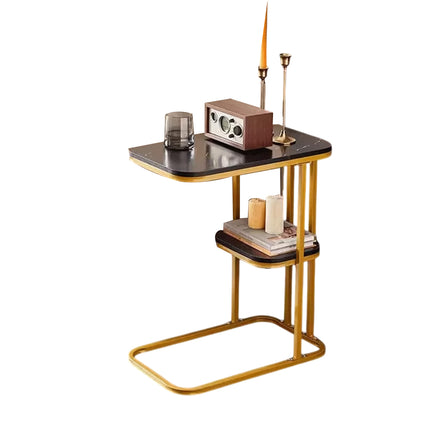 Modern Living Room Side Table 2 Tier with Rounded Corners Easy to Clean Sturdy