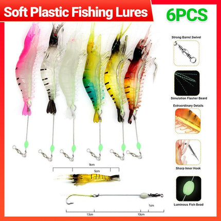 6pcs Soft Plastic Shrimp Fishing Lures with Hooks for Bream Flathead Cod Bass