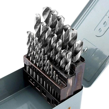 Drill Bits Set Metric Metal Twist High Speed HSS Steel Case 25pcs Coated Tool