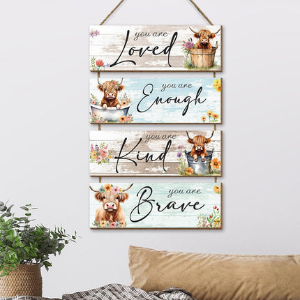 Highland Cow Hanging Plaque Decoration Rustic Style Durable Wood Material