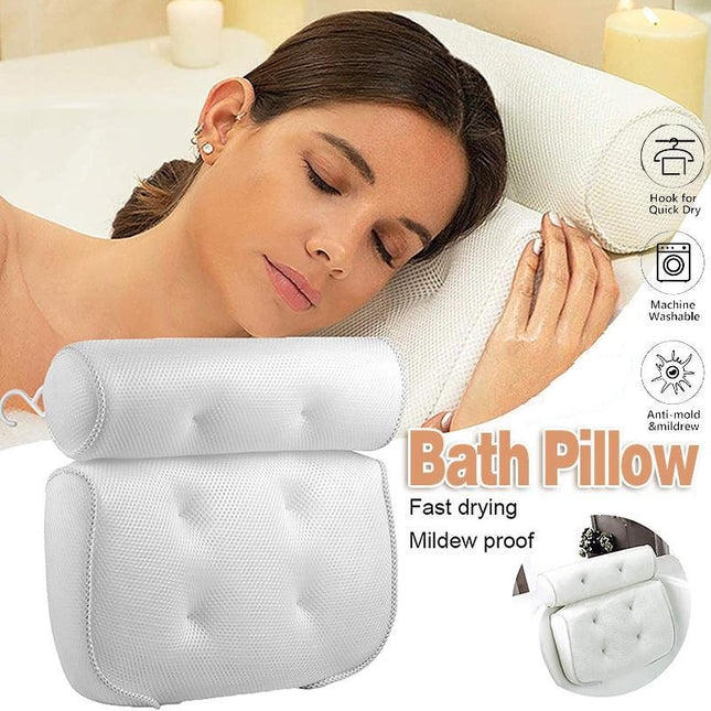 Home 3D Mesh Bath Pillow Back Neck Support Bathtub Spa Hot Tub Suction Cups New - Aimall