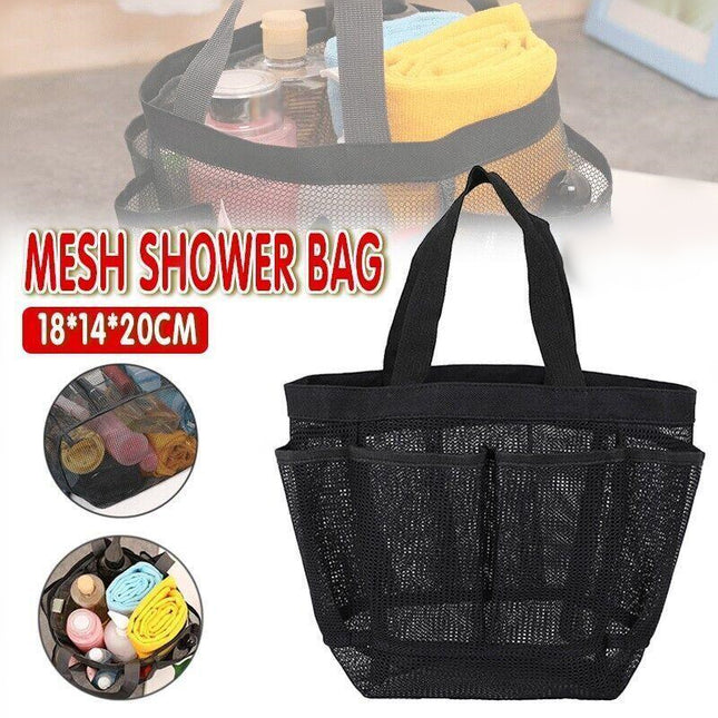 Portable Mesh Shower Caddy Bag with 8 Pockets Bathroom Tote for Gym Travel Beach