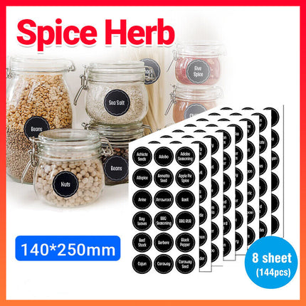 144PCS Spice Herb Jar Labels Waterproof Pantry Stickers for Kitchen Storage Jars