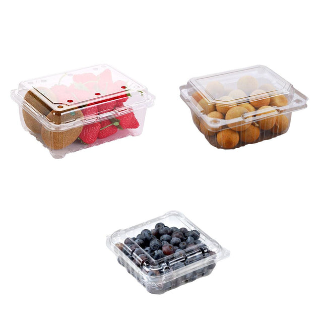 100pcs Transparent Plastic Fruit Box with Tape Cover Storage Packaging for Fruit