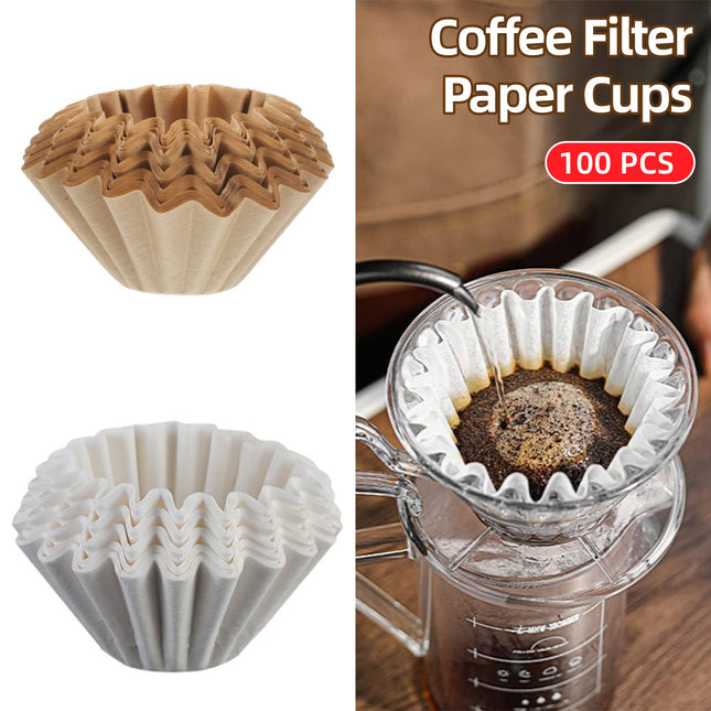 100PCS Bowl Shaped Coffee Filter Paper Flower Design For Drip Machine Pour Over