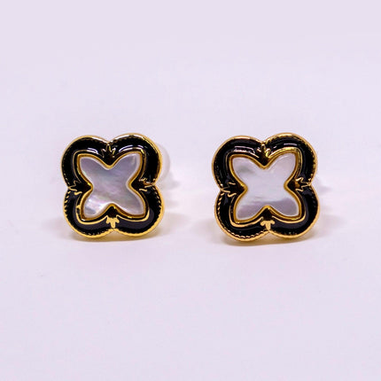 Four-leaf Clover Black Dropping Lace Shell Earrings Atmospheric Simple Light Luxury Fashion Earrings