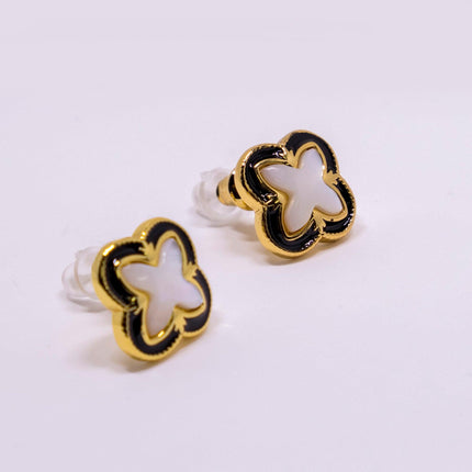 Four-leaf Clover Black Dropping Lace Shell Earrings Atmospheric Simple Light Luxury Fashion Earrings