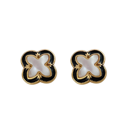 Four-leaf Clover Black Dropping Lace Shell Earrings Atmospheric Simple Light Luxury Fashion Earrings