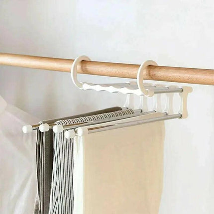 5 in 1 Stainless-Steel Pants Rack Hanger Wardrobe Shelves Magic Multi-Functional - Aimall