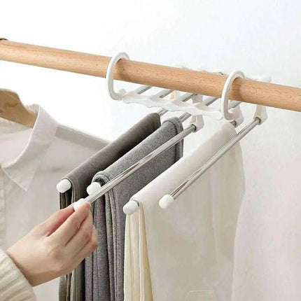 5 in 1 Stainless-Steel Pants Rack Hanger Wardrobe Shelves Magic Multi-Functional - Aimall