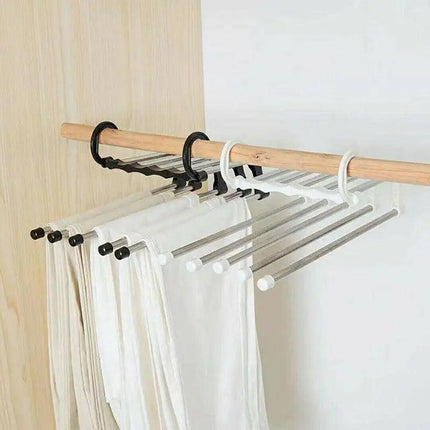 5 in 1 Stainless-Steel Pants Rack Hanger Wardrobe Shelves Magic Multi-Functional - Aimall