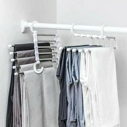 5 in 1 Stainless-Steel Pants Rack Hanger Wardrobe Shelves Magic Multi-Functional - Aimall