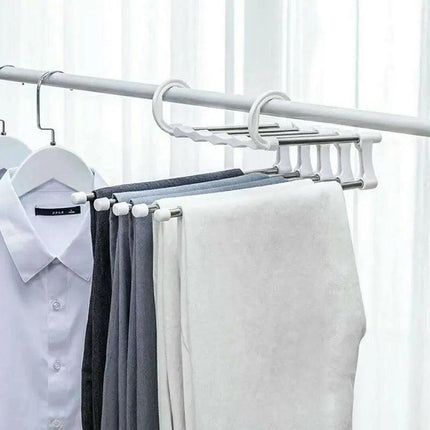 5 in 1 Stainless-Steel Pants Rack Hanger Wardrobe Shelves Magic Multi-Functional - Aimall