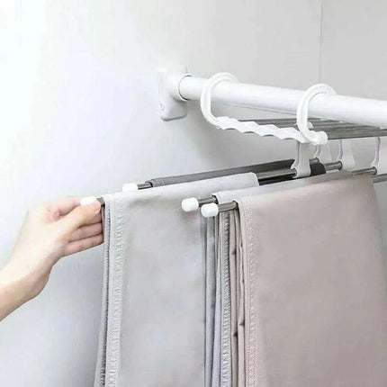 5 in 1 Stainless-Steel Pants Rack Hanger Wardrobe Shelves Magic Multi-Functional - Aimall