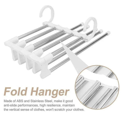 5 in 1 Stainless-Steel Pants Rack Hanger Wardrobe Shelves Magic Multi-Functional - Aimall