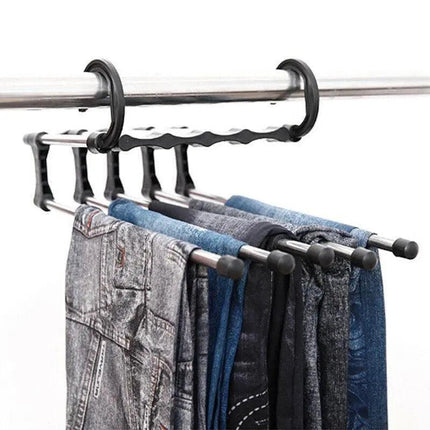 5 in 1 Stainless-Steel Pants Rack Hanger Wardrobe Shelves Magic Multi-Functional - Aimall