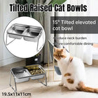 Cat Food Bowl Set Double Tilted Stainless Steel Pet Feeding Bowl Non Slip Stand