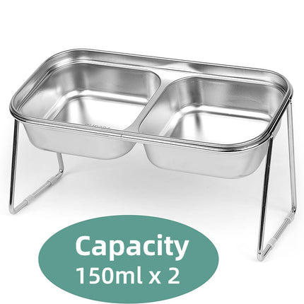 Cat Food Bowl Set Double Tilted Stainless Steel Pet Feeding Bowl Non Slip Stand
