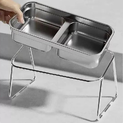 Cat Food Bowl Set Double Tilted Stainless Steel Pet Feeding Bowl Non Slip Stand