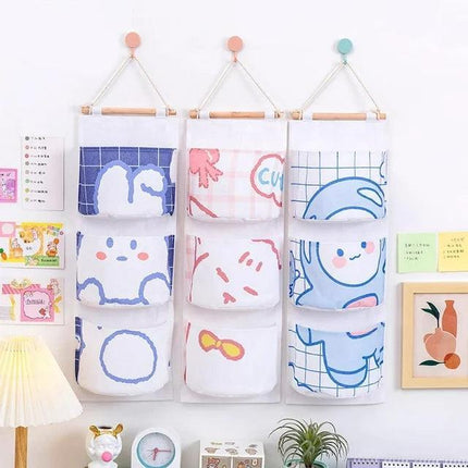 Bear Rabbit Sundry Storage Bag 3 Pockets Door Wall Hanging Organizer Pouch AU - Aimall