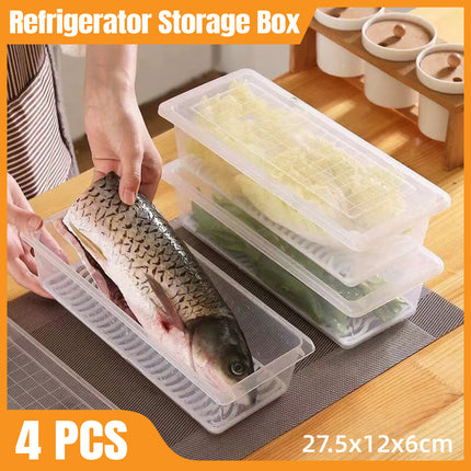 Fresh Keeping Box Set 4PCS Refrigerator Draining Sealed Fish Container Kitchen